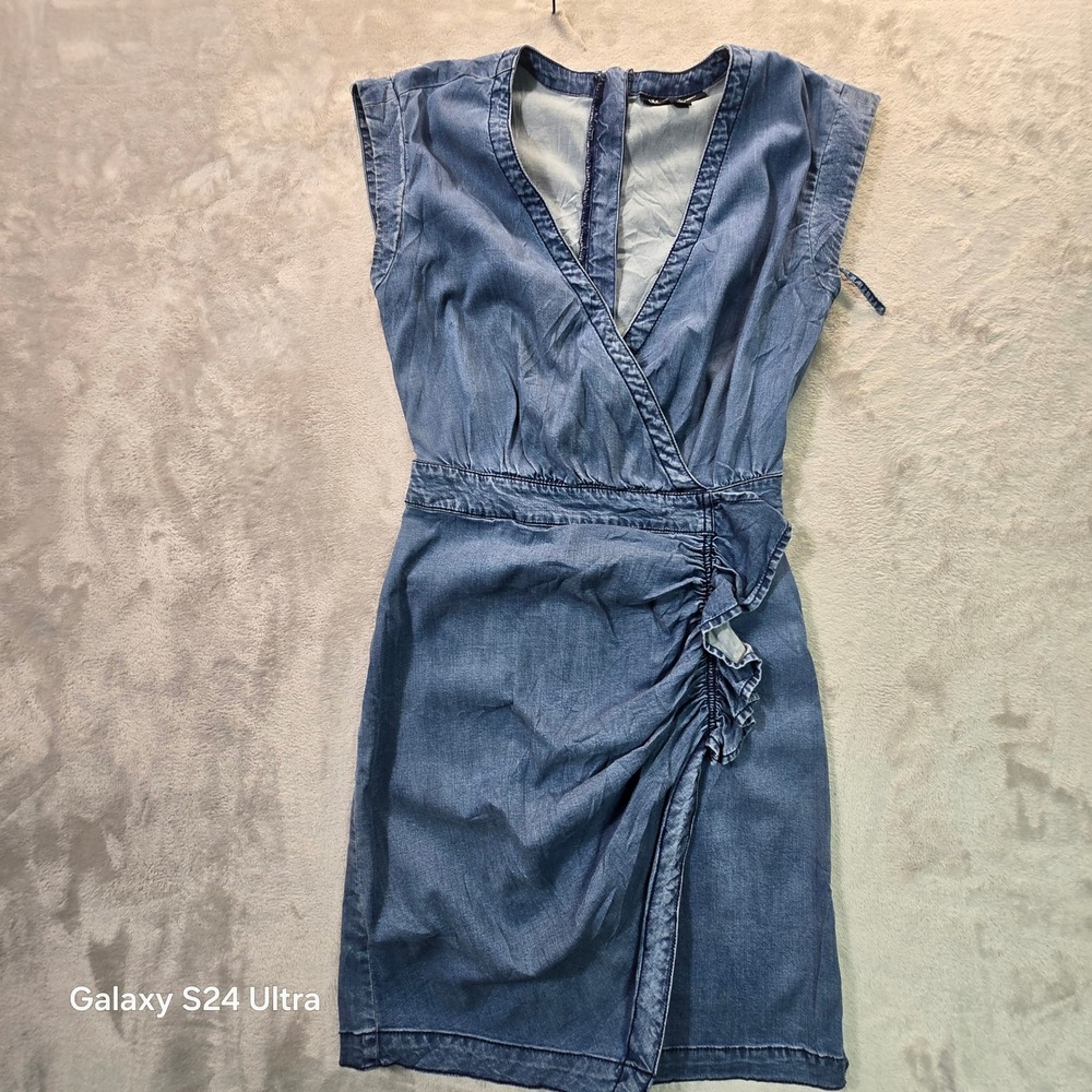 INC International Concepts Denim Wrap Mini Dress Blue Sleeveless V-Neck Size 0